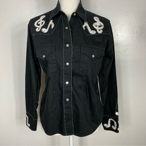 Rock mount ranch wear vintage musical notes snap button down l